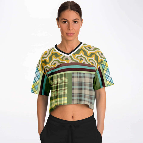 Green Caravan Plaid Crop Jersey Cropped Football Jersey - Thathoodyshop