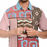 Pink Geo Patchwork Button Down Shirt Short Sleeve Button Down Shirt - Thathoodyshop