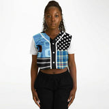 Pacific Palisades Patchwork Cropped Button Front Jersey Cropped Baseball Jersey - Thathoodyshop