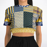 Royal Flush Blue Plaid Floral Short Sleeve Cropped Sweater Cropped Short Sleeve Sweater - Thathoodyshop