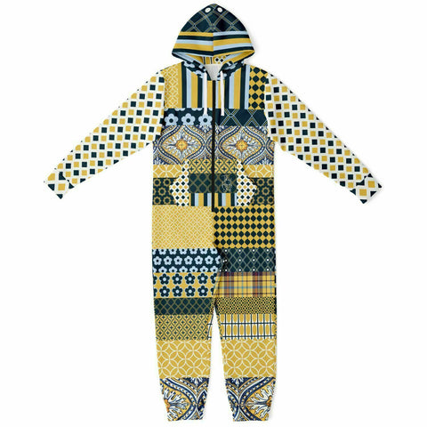Dauphin Diamond Stripe Patchwork Unisex Fleece Romper Fleece Jumpsuit - Thathoodyshop