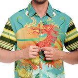 The Koi Dragon Striped Button Down Shirt Short Sleeve Button Down Shirt - Thathoodyshop