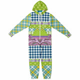 Kaleido-Scape Purple Plaid Patchwork Fleece Unisex Romper Romper - Thathoodyshop