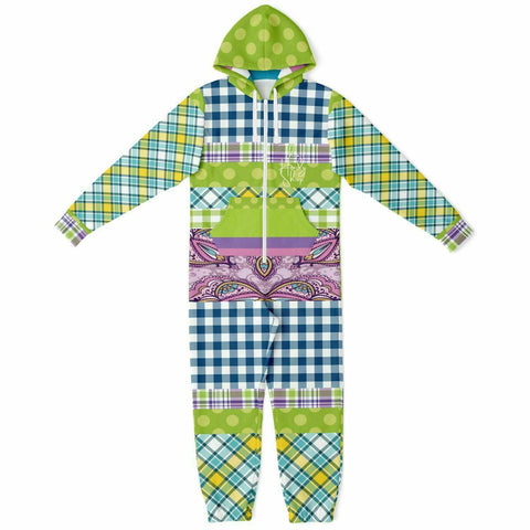 Kaleido-Scape Purple Plaid Patchwork Fleece Unisex Romper Romper - Thathoodyshop