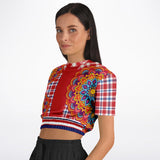 Hippy-Dippy Plaid Cropped Sweater Athletic Cropped Short Sleeve Sweatshirt - AOP - Thathoodyshop