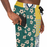 Tallulah Bankhead Yellow Ikat Patchwork Unisex Fleece Joggers Fleece Joggers - Thathoodyshop