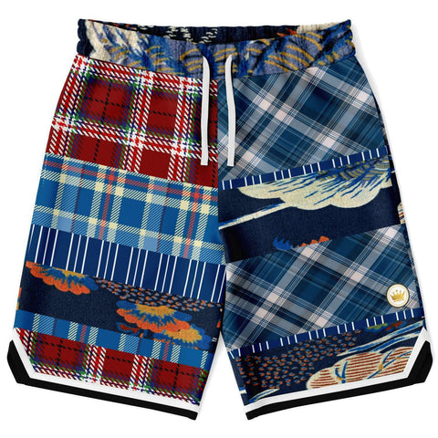 Andromeda Blue Patchwork Basketball Shorts Basketball Shorts - Thathoodyshop