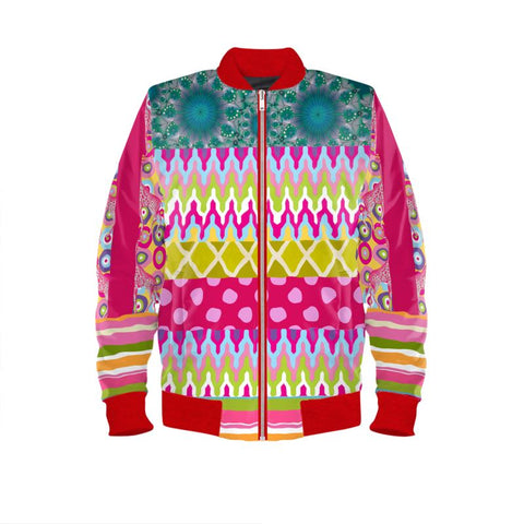 Hello Janis! Patchwork Unisex Satin Bomber Jacket Bomber Jacket - Thathoodyshop