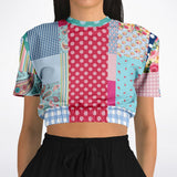 Pink Sherbert Floral Patchwork Plaid Cropped Sweater Cropped Short Sleeve Sweater - Thathoodyshop