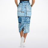 Blue Geo Patchwork Long Pocket Skirt Fashion Long Pocket Skirt - AOP - Thathoodyshop