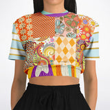 Happy Valley Retro Floral Patchwork Crop Sweater Cropped Short Sleeve Sweater - Thathoodyshop