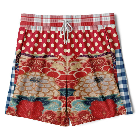 Busan Fleur Floral Plaid Patchwork Compression Activity Shorts Running Shorts - Thathoodyshop