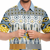 Tallulah Bankhead Yellow Ikat Patchwork Short Sleeve Button Down Shirt Short Sleeve Button Down Shirt - Thathoodyshop