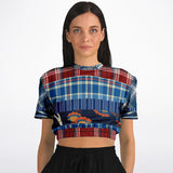 Andromeda Blue Plaid Cropped Sweater Cropped Short Sleeve Sweater - Thathoodyshop