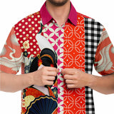 Tokyo Nights Asian Floral Patchwork Button Down Shirt Short Sleeve Button Down Shirt - Thathoodyshop