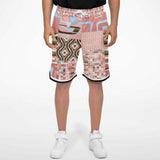 Pink Geo Patchwork Basketball Shorts Basketball Shorts - Thathoodyshop