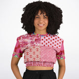 Gypsy Beat Pink Patchwork Short Sleeve Cropped Sweater Athletic Cropped Short Sleeve Sweatshirt - AOP - Thathoodyshop