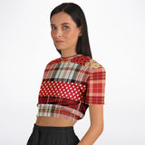 Jersey Salsa Red Plaid Cropped Sweater Cropped Short Sleeve Sweater - Thathoodyshop