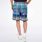 Cerulean Plaid Paisley Basketball Shorts Basketball Shorts - Thathoodyshop