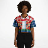 Busan Fleur Floral Plaid Patchwork Crop Jersey Cropped Football Jersey - Thathoodyshop