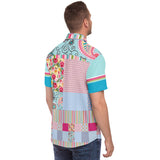 Pink Sherbert Floral Patchwork Plaid Button Down Shirt Short Sleeve Button Down Shirt - Thathoodyshop