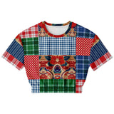 Busan Fleur Floral Plaid Patchwork Cropped Sweater Cropped Short Sleeve Sweater - Thathoodyshop