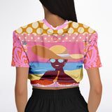 Bahama Mama Pink Floral Plaid Short Sleeve Cropped Sweater Cropped Short Sleeve Sweatshirt - Thathoodyshop
