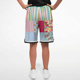 Pink Sherbert Floral Patchwork Plaid Basketball Shorts Basketball Shorts - Thathoodyshop