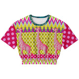 Hello Janis! Pink Geo Giraffe Print Short Sleeve Cropped Sweater Cropped Short Sleeve Sweatshirt - Thathoodyshop