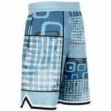Blue Geo Patchwork Plaid Basketball Shorts Basketball Shorts - Thathoodyshop
