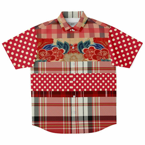Jersey Salsa Plaid Patchwork Button Down Shirt Short Sleeve Button Down Shirt - Thathoodyshop