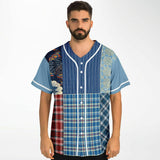 Andromeda Blue Hobo Patchwork Button Front Jersey Button Front Shirt - Thathoodyshop
