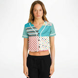 Old Miami Geo Patchwork Cropped Button Front Jersey Cropped Baseball Jersey - AOP - Thathoodyshop