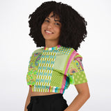 Green Anjou Pear Patchwork Crop Top Cropped Short Sleeve Sweater - Thathoodyshop