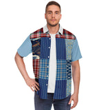 Andromeda Blue Patchwork Button Down Shirt Short Sleeve Button Down Shirt - Thathoodyshop