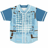 Blue Geo Patchwork Plaid Baseball Jersey Baseball Jersey - AOP - Thathoodyshop