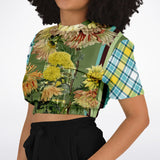 Green Caravan Plaid Cropped Sweater Cropped Short Sleeve Sweatshirt - Thathoodyshop