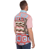 Pink Geo Patchwork Button Down Shirt Short Sleeve Button Down Shirt - Thathoodyshop