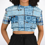 Blue Geo Plaid SW Crop Sweater Cropped Short Sleeve Sweater - Thathoodyshop