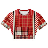 Jersey Salsa Plaid Patchwork Cropped Sweater Cropped Short Sleeve Sweater - Thathoodyshop