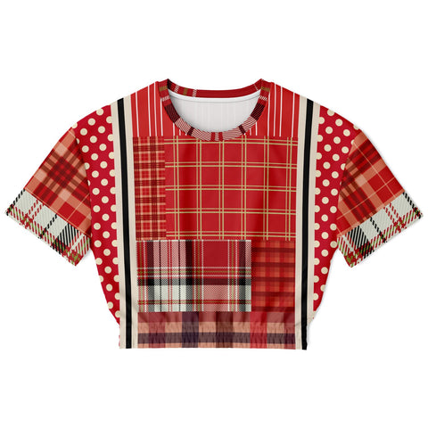 Jersey Salsa Plaid Patchwork Cropped Sweater Cropped Short Sleeve Sweater - Thathoodyshop