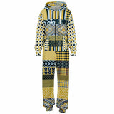 Dauphin Diamond Stripe Patchwork Unisex Fleece Romper Fleece Jumpsuit - Thathoodyshop