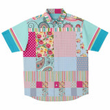 Pink Sherbert Floral Patchwork Plaid Button Down Shirt Short Sleeve Button Down Shirt - Thathoodyshop