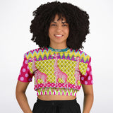 Hello Janis! Pink Geo Giraffe Print Short Sleeve Cropped Sweater Cropped Short Sleeve Sweatshirt - Thathoodyshop