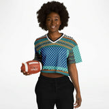 Many Blessings Patchwork Print Crop Jersey Cropped Football Jersey - Thathoodyshop