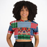 Busan Fleur Floral Plaid Patchwork Cropped Sweater Cropped Short Sleeve Sweater - Thathoodyshop