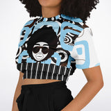 Pacific Palisades Retro Print Cropped Sweater Cropped Short Sleeve Sweater - Thathoodyshop