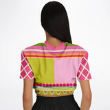 Hello Janis!  Pink Spliced Short Sleeve Cropped Sweater Cropped Short Sleeve Sweater - Thathoodyshop