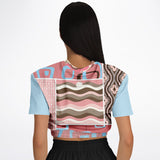 Pink Geo Retro Striped Cropped Sweater Cropped Short Sleeve Sweater - Thathoodyshop