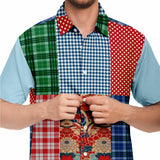 Busan Fleur Plaid Patchwork Button Down Shirt Short Sleeve Button Down Shirt - Thathoodyshop